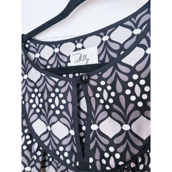 Milly Silk Keyhole Blouse Abstract Black White Size 6 - Picture 4 of 7